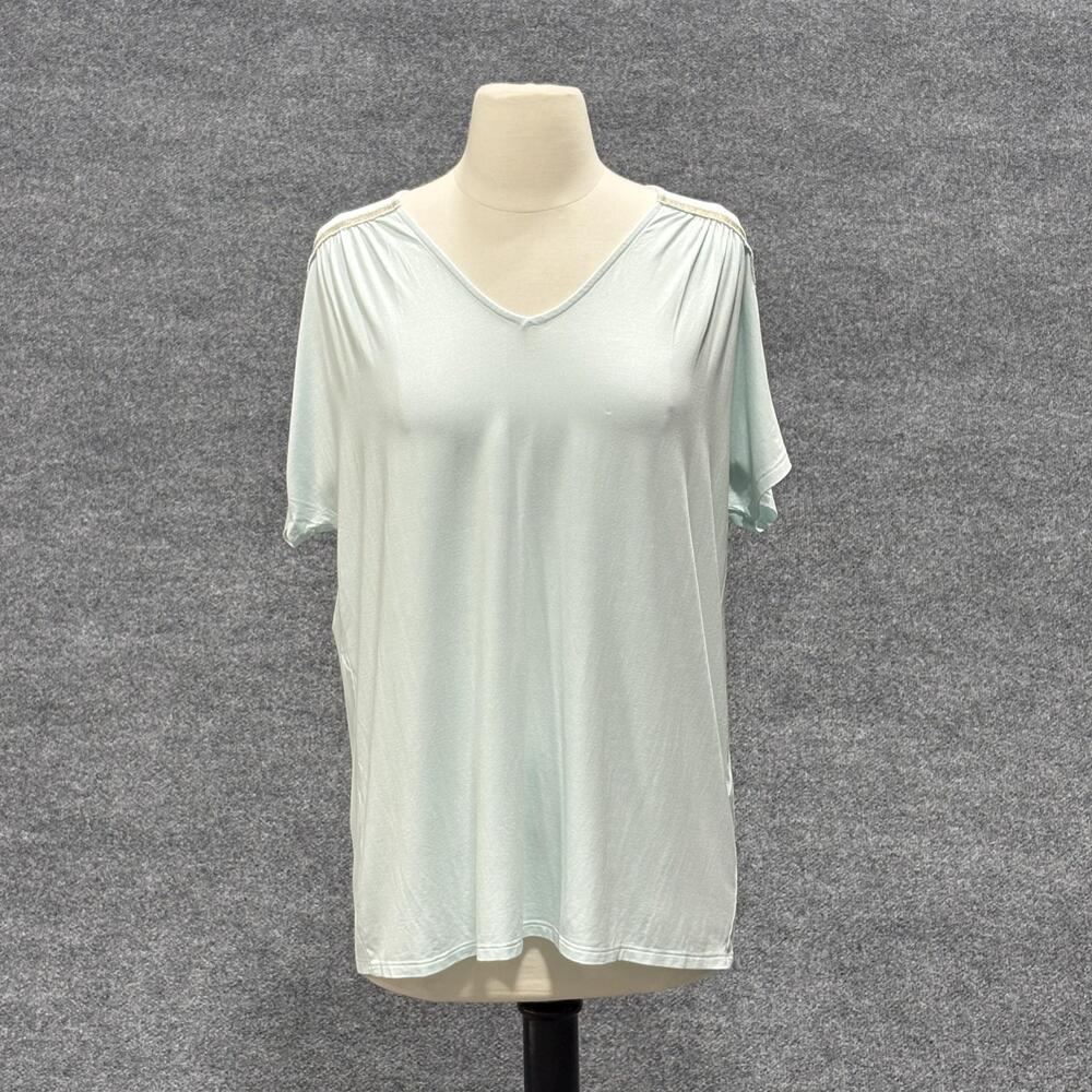 Chicos Zenergy Shirt Womens 8 Medium Lurex Embellished Top Short Sleeve